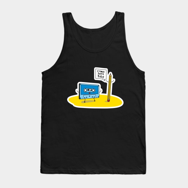 Come Here Baby Funny Cartoon Cassette Tape Loves Pencil Tank Top by udesign